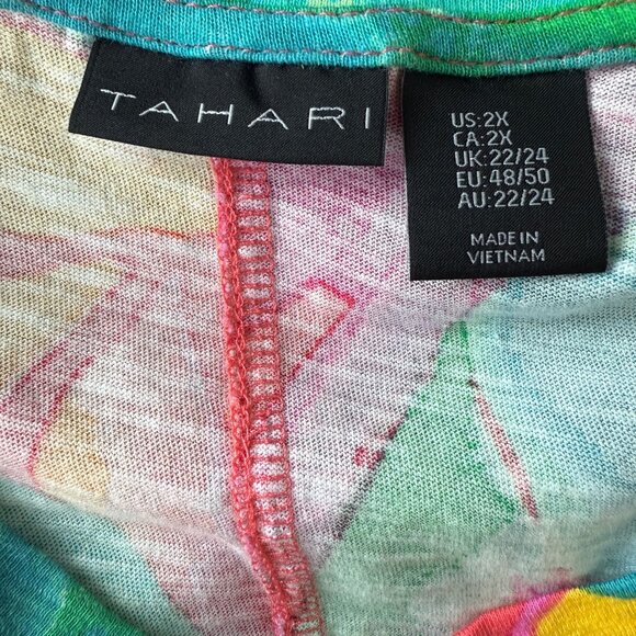 Tahari Womens Multicolor Tropical Print Top Size 2X V-Neck Short Sleeve Cotton - Picture 3 of 9